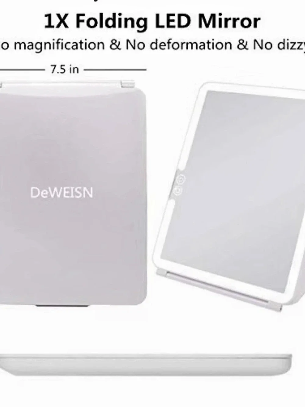 Portable Folding Chargeable LED Makeup Mirror White 3 Color Settings EUC